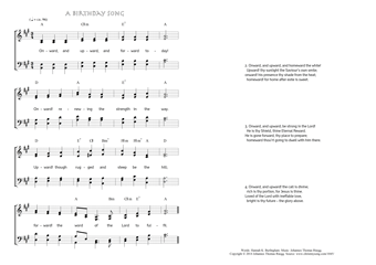 Hymn score of: Onward, and upward, and forward today! - A Birthday Song (Hannah K. Burlingham/Johannes Thomas Rüegg)