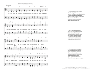 Hymn score of: Oh, the love of Christ is boundless - Boundless Love (Hannah K. Burlingham/Johannes Thomas Rüegg)