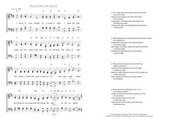 Hymn score of: I know, O Lord, though all around is dark - Trusting in Jesus (Hannah K. Burlingham/Johannes Thomas Rüegg)