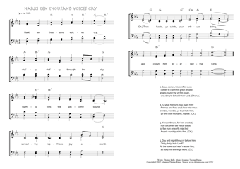 Hymn score of: Hark! ten thousand voices cry (Thomas Kelly/Johannes Thomas Rüegg)