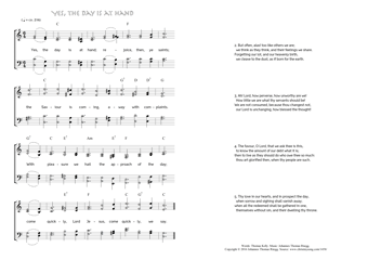 Hymn score of: Yes, the day is at hand; rejoice, then, ye saints (Thomas Kelly/Johannes Thomas Rüegg)