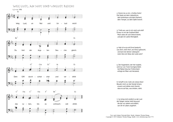 Hymn score of: Weg Lust, an Not und Unlust reich! (Johann Christoph Rube/Johannes Thomas Rüegg)