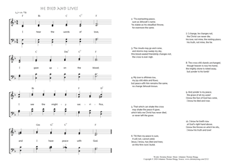 Hymn score of: I hear the words of love - He Died and Lives (Horatius Bonar/Johannes Thomas Rüegg)