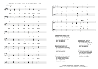 Hymn score of: Wollt ihr wissen, was mein Preis? (Johann Christoph Schwedler/Johannes Thomas Rüegg)