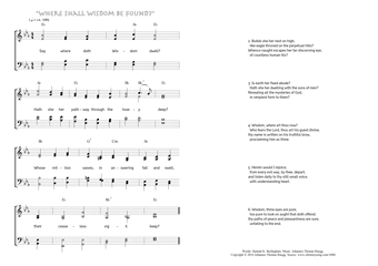 Hymn score of: Say where doth Wisdom dwell? - "Where shall Wisdom be Found?" (Hannah K. Burlingham/Johannes Thomas Rüegg)