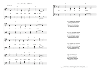 Hymn score of: Oh bright will be the waking - Treasure Trove (Hannah K. Burlingham/Johannes Thomas Rüegg)