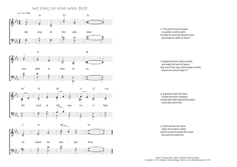 Hymn score of: We sing of him who died (Thomas Kelly/Johannes Thomas Rüegg)