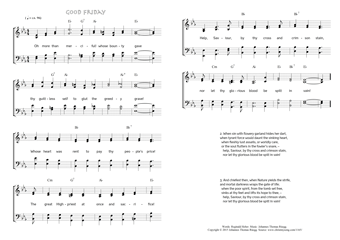 Hymn score of: Oh more than merciful! whose bounty gave - Good Friday (Reginald Heber/Johannes Thomas Rüegg)