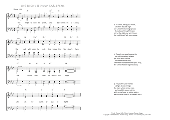 Hymn score of: The night is now far spent (Thomas Kelly/Johannes Thomas Rüegg)