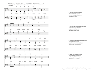 Hymn score of: Awake, ye saints, awake and watch (Thomas Kelly/Johannes Thomas Rüegg)