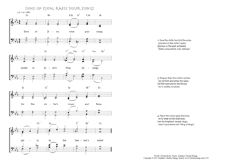 Hymn score of: Sons of Zion, raise your songs (Thomas Kelly/Johannes Thomas Rüegg)