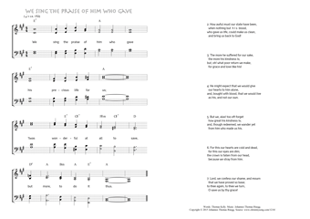 Hymn score of: We sing the praise of him who gave (Thomas Kelly/Johannes Thomas Rüegg)