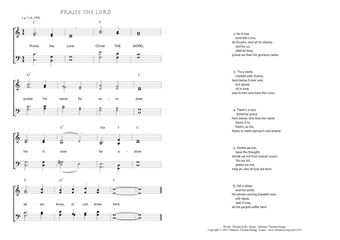 Hymn score of: Praise the Lord (Thomas Kelly/Johannes Thomas Rüegg)