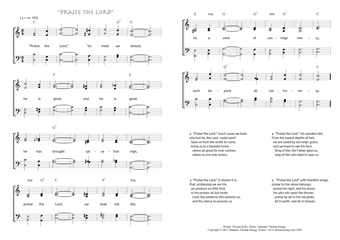 Hymn score of: "Praise the Lord," 'tis meet we should (Thomas Kelly/Johannes Thomas Rüegg)