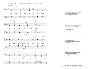 Hymn score of: Come praise the Lord, exalt his name (Thomas Kelly/Johannes Thomas Rüegg)