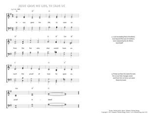 Hymn score of: Jesus gave his life, to save us (Thomas Kelly/Johannes Thomas Rüegg)