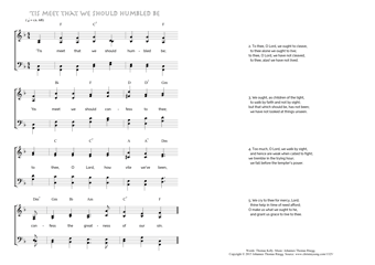 Hymn score of: 'Tis meet that we should humbled be (Thomas Kelly/Johannes Thomas Rüegg)