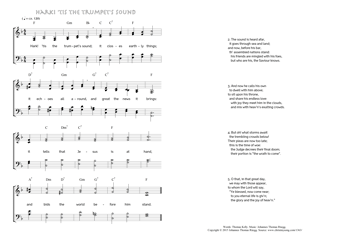 Hymn score of: Hark! 'tis the trumpet's sound (Thomas Kelly/Johannes Thomas Rüegg)