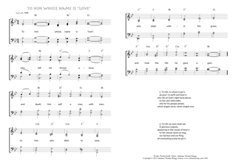 Hymn score of: To him whose name is "love" (Thomas Kelly/Johannes Thomas Rüegg)
