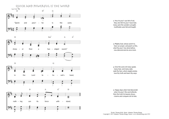 Hymn score of: Quick and powerful is the word (Thomas Kelly/Johannes Thomas Rüegg)