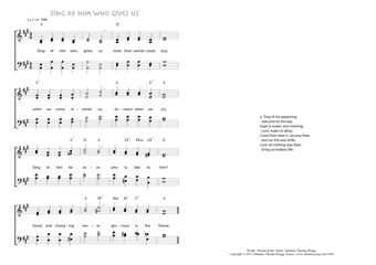 Hymn score of: Sing of him who gives us (Thomas Kelly/Johannes Thomas Rüegg)