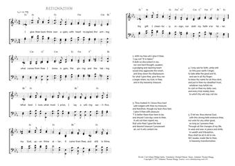 Hymn score of: I give thee back thine own again - Resignation (Carl Johann Philipp Spitta/Richard Massie/Johannes Thomas Rüegg)