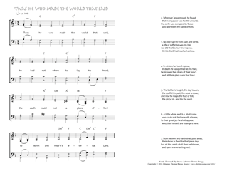 Hymn score of: 'Twas he who made the world that said (Thomas Kelly/Johannes Thomas Rüegg)