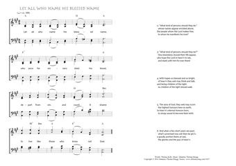 Hymn score of: Let all who name his blessed name (Thomas Kelly/Johannes Thomas Rüegg)