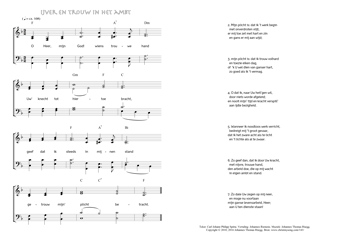 Hymn score of: O Heer, mijn God! wiens trouwe hand - IJver en trouw in het ambt (Carl Johann Philipp Spitta/Johannes Riemens/Johannes Thomas Rüegg)