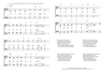 Hymn score of: As a lamb led forth to slaughter (Thomas Kelly/Johannes Thomas Rüegg)