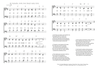 Hymn score of: Let me suffer wrong without complaining - Be ready, for the days are evil (Carl Johann Philipp Spitta/Richard Massie/Johannes Thomas Rüegg)