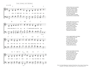 Hymn score of: I sing of death and dying - The Song of dying (Carl Johann Philipp Spitta/Richard Massie/Johannes Thomas Rüegg)