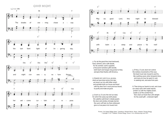 Hymn score of: The shades of evening chase away - Good night (Carl Johann Philipp Spitta/Richard Massie/Johannes Thomas Rüegg)