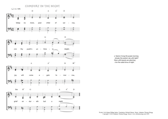 Hymn score of: Weep no more, poor child of sorrow - Comfort in the night (Carl Johann Philipp Spitta/Richard Massie/Johannes Thomas Rüegg)