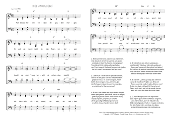 Hymn score of: Aan de oosterkim verrijst de gouden morgen - Des morgens (Carl Johann Philipp Spitta/Albertine Kehrer/Johannes Thomas Rüegg)