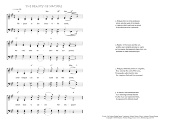 Hymn score of: Rejoice in the beautiful earth - The beauty of nature (Carl Johann Philipp Spitta/Richard Massie/Johannes Thomas Rüegg)