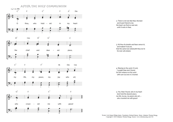 Hymn score of: O thou, who holdest in my heart - After the Holy Communion (Carl Johann Philipp Spitta/Richard Massie/Johannes Thomas Rüegg)