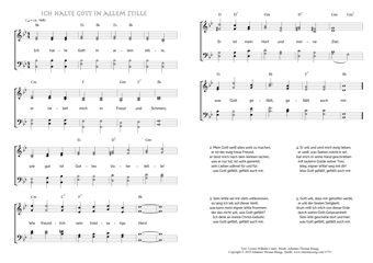 Hymn score of: Ich halte Gott in allem stille (Lorenz Wilhelm Crantz/Johannes Thomas Rüegg)