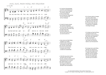 Hymn score of page 1 of: Auf, auf, mein Herz, mit Freuden (Paul Gerhardt/Johannes Thomas Rüegg)