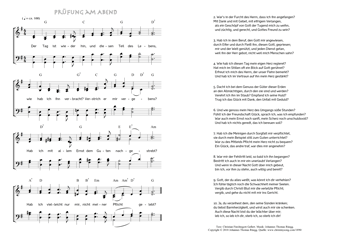 Hymn score of: Der Tag ist wieder hin, und diesen Teil des Lebens - Prüfung am Abend (Christian Fürchtegott Gellert/Johannes Thomas Rüegg)
