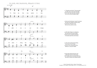 Hymn score of: To God, my Saviour, praise is due (Thomas Kelly/Johannes Thomas Rüegg)
