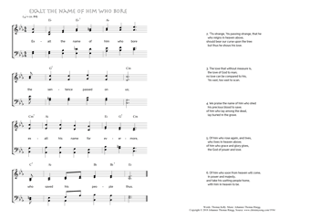 Hymn score of: Exalt the name of him who bore (Thomas Kelly/Johannes Thomas Rüegg)