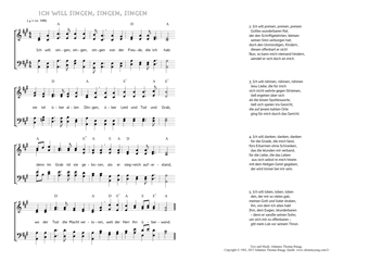 Hymn score of: Ich will singen, singen, singen (Johannes Thomas Rüegg)