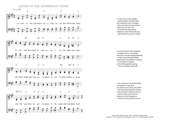 Hymn score of: Listen to the wondrous story (Ellin Isabelle Tupper/Johannes Thomas Rüegg)
