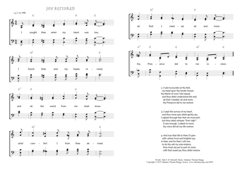 Hymn score of: I sought thee when my heart was low - Joy Restored (John S. B. Monsell/Johannes Thomas Rüegg)