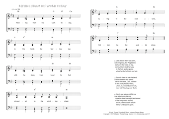 Hymn score of: Resting from his work today (Thomas Whytehead/Johannes Thomas Rüegg)