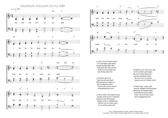 Hymn score of: Vandrer mellem liv og død (Frederik Hammerich/Johannes Thomas Rüegg)
