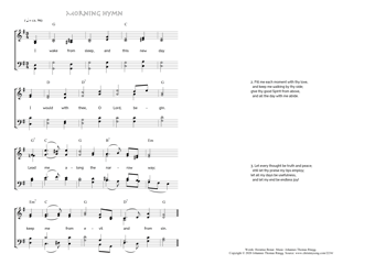 Hymn score of: I wake from sleep, and this new day - Morning Hymn (Horatius Bonar/Johannes Thomas Rüegg)