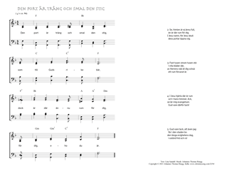 Hymn score of: Den port är trång och smal den stig (Lina Sandell/Johannes Thomas Rüegg)