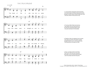 Hymn score of: True bread of life, in pitying mercy given - The True Bread (Horatius Bonar/Johannes Thomas Rüegg)